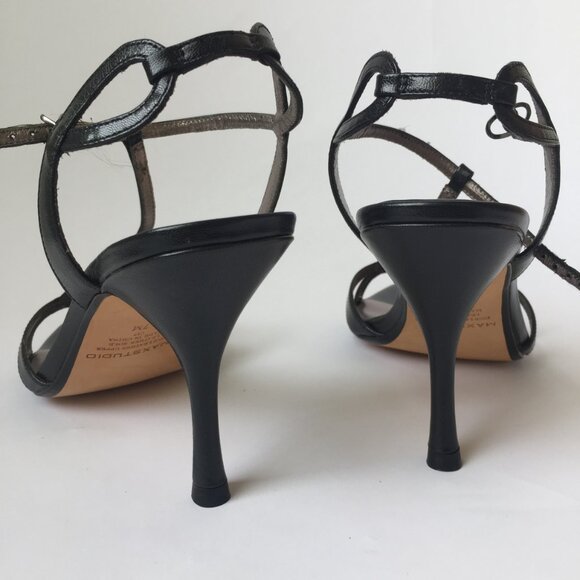 Max Studio Black Leather T-Strap Stiletto Sandals – Size 7 - Picture 5 of 6